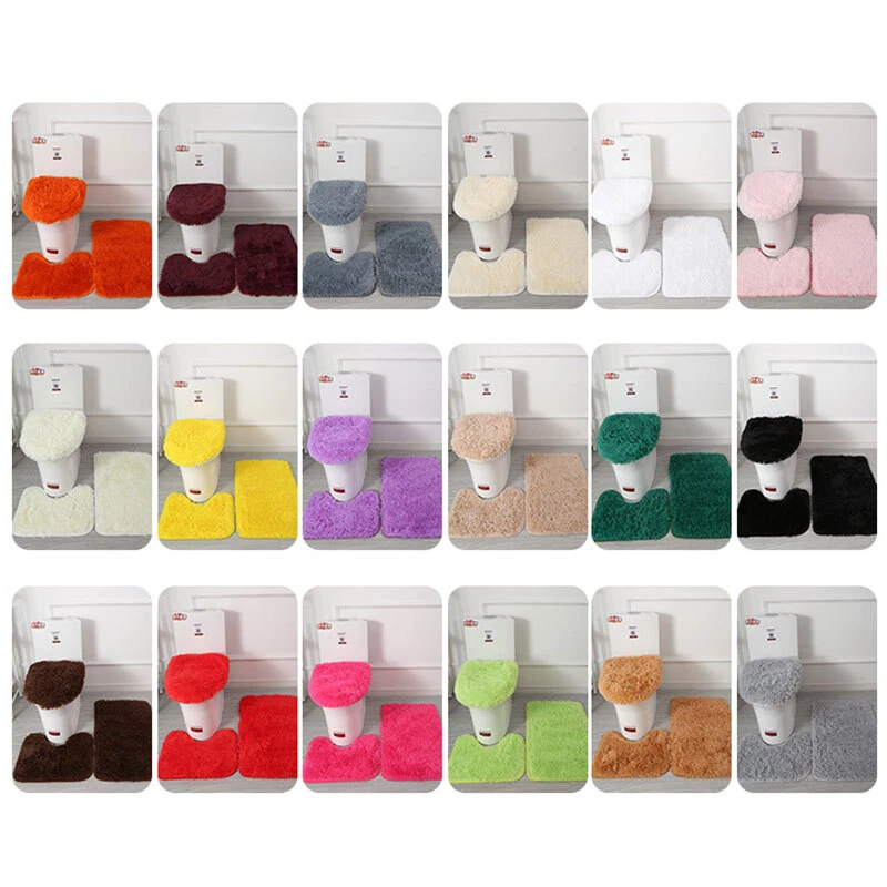 3-Piece Bathroom Bath Mat Contour Rug Set with Toilet Lid Cover #* - Image 3 of 4