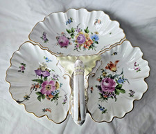PRETTY ANTIQUE DRESDEN GERMAN LARGE LOBED SERVING DISH repared
