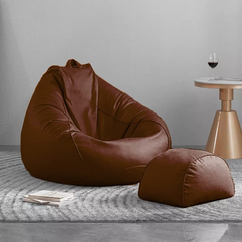Bean Bag Chair Sofa Cover with Footrest Faux Leather Without Beans