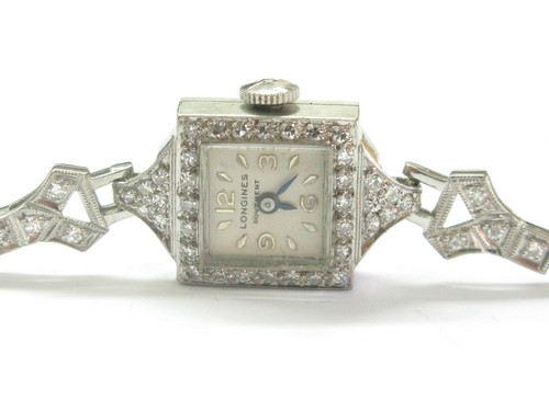 Platinum Longines Vintage Diamond Watch .35Ct 6\