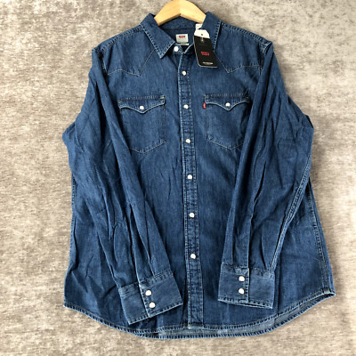 Levi's Denim Blue Western Pearl Snap Shirt L/S Men's Size Large NEW