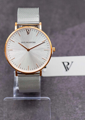 Paul Valentine Damenuhr PV38461 ROSÉGOLD SILVER SUNRAY MESH
