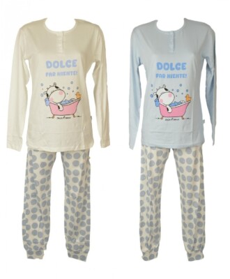 Damen Schlafanzug CRAZY FARM Baumwolle leicht Langarm Seraphinenkragen Hose co