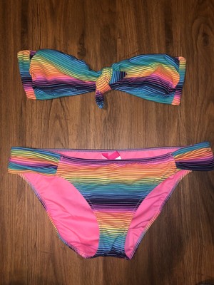rainbow striped bandeau bikini