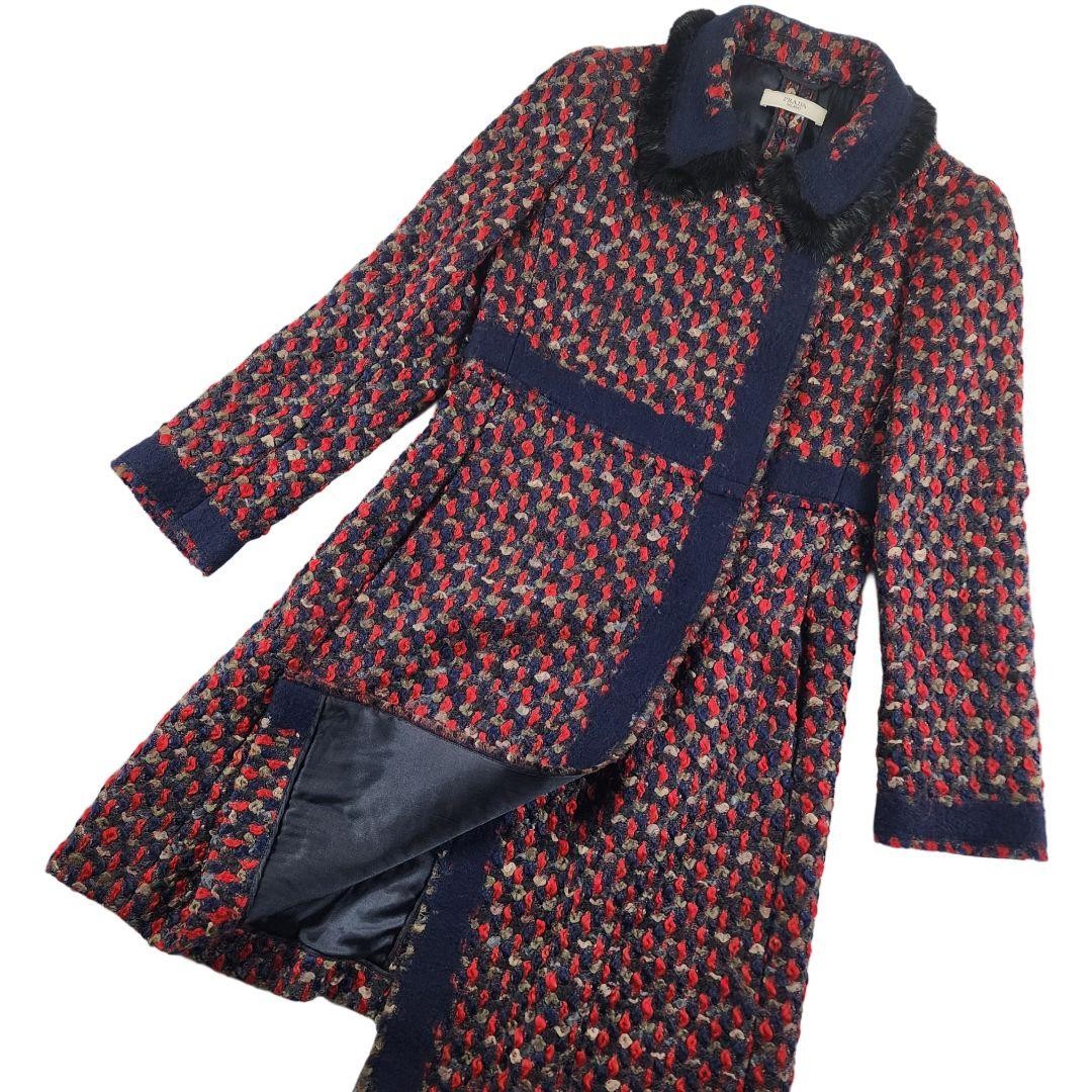 Prada Long Coat Mink Fur Mixed Tweed Wool
