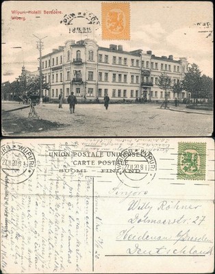 Postcard Viipuri Wyborg Выборг Wiborg Hotel, Straße Karelien  1920