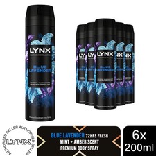 Lynx Fine Fragrance Collection Blue Lavender Body Spray Deodorant 200ml, 6 Pack