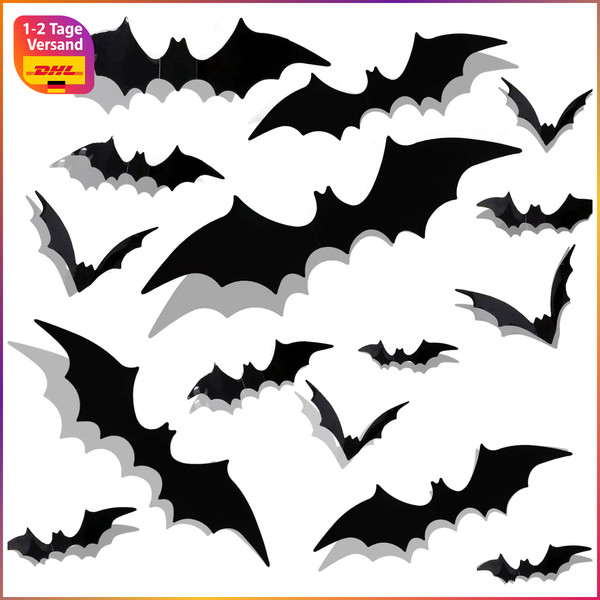 Halloween Deko 60 StüCk 3D Fledermaus Schwarz FüR Wand Fenster TüR-image