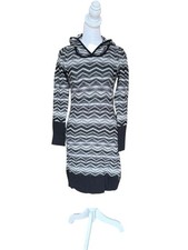 Prana Meryl Hooded Long Sleeve Sweater Dress Gray Zig Zag Black Gray Women Small
