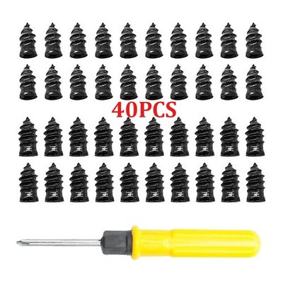 40PCS Car SUV Flat Tire Quick Fix Repair Rubber Screw Nails+Screwdriver Tool Set