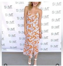 Sienna Sky Dress Midi Chiffon Sundress Women's M Spaghetti Strap Dainty Cottage