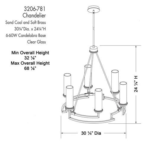 Minka Lavery 3206 Hillstone 6 Light 30"W Pillar Candle Style - Sand Coal / Soft - Picture 4 of 8