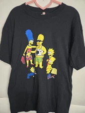 Vintage 90s Simpsons Beach Scene Single Stitch Screen Stars Medium Black Homer