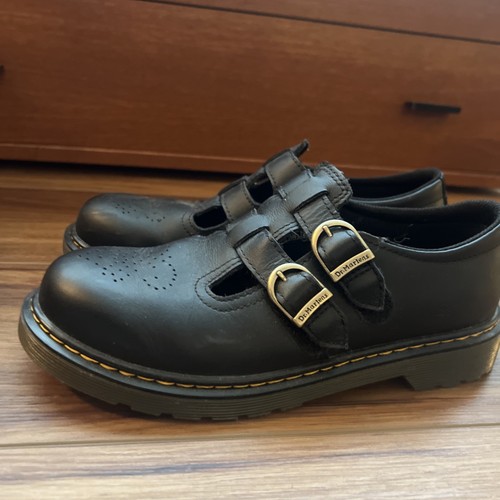 Dr Martens 8065 J Mary Jane Girls Black Smooth Leather Hook & Loop Shoes UK5 US7