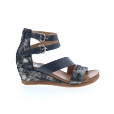 MIz Mooz Millie 675011-101-6002 Womens Black Leather Wedges Sandals Shoes