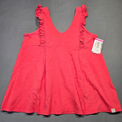 Treasure & Bond Red Shirt Preppy Ruffled V-Neck Sleeveless NEW Girls Size L