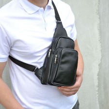 Mens Genuine Leather Sling Bag Chest Crossbod...