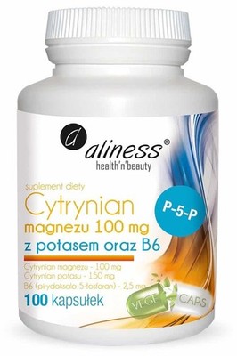 ALINESS Magnesiumcitrat mit Kalium und Vitamin B6 (P-5-P) - 100 vegetarische Kap