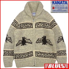 Made In Canada Kanata Men'S Xl Cowichan Sweater Gray Thunderbird Wool Hand Knit