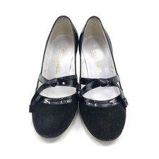 CHANEL Ribbon CC Logo Pumps Suede Patent Leather Black EU 35.5 / JP 22.5cm used