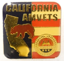 California AMVETS Pinback Button Crown Trophy Patriotic Veteran Pin