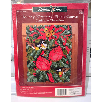 Holiday Time- Cardinals & Chickadees  Greeters  Plastic Canvas Kit Christmas NEW