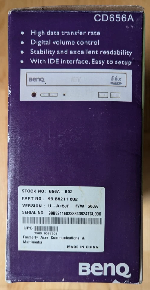 BENQ 656A 56X Max Internal CD Rom Drive (AUX, Volume Control, Beige) New In Box - Image 3 of 4