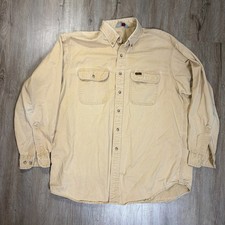 VTG Carhartt Men's Button Up Shirt XL Cotton Brown Tan Vintage Long Sleeve
