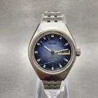 Seiko Automatic Watch Women 24mm Blue Dial Silver Tone Daydate 2206-0040 Runs