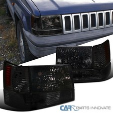 Fits 93-96 Jeep Grand Cherokee Smoke Headlights Bumper Corner Lamps 1993-1996