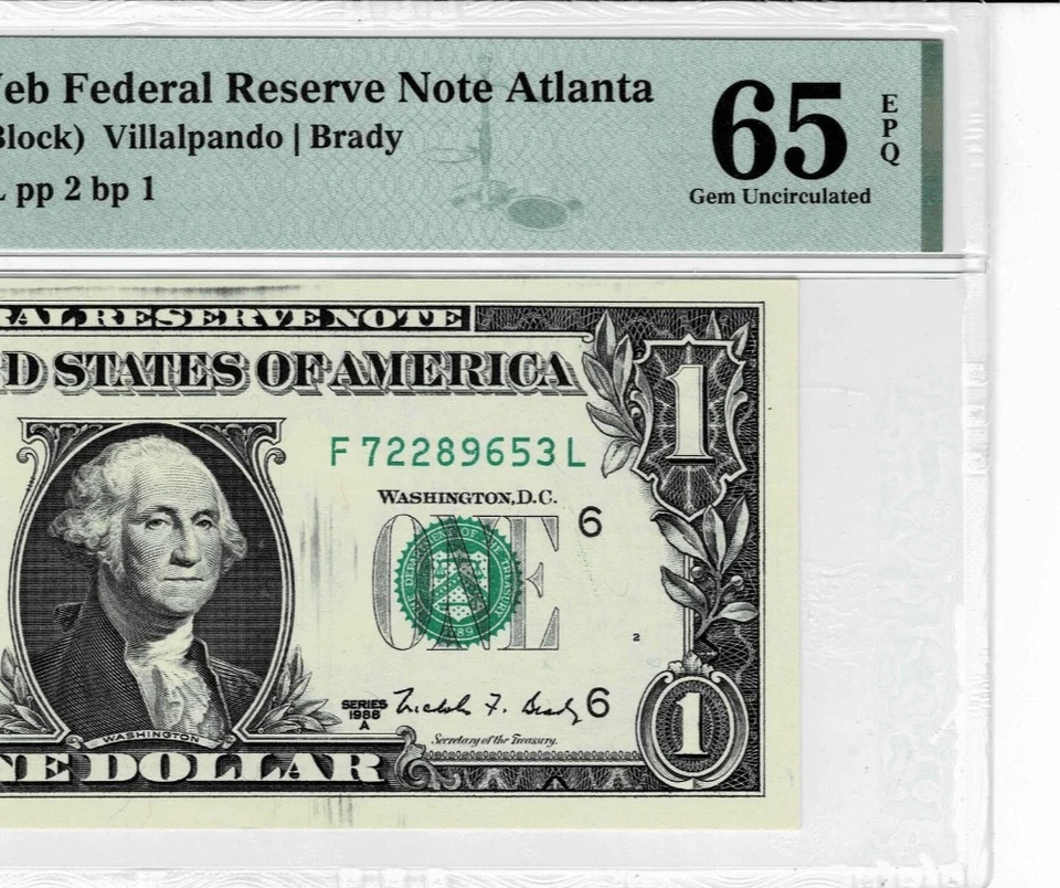 1988a $1 Federal Reserve 'WEB' Note- FL block--(Run 12- 2/1) -PMG 65 PPQ--ERROR! - Image 4 of 4