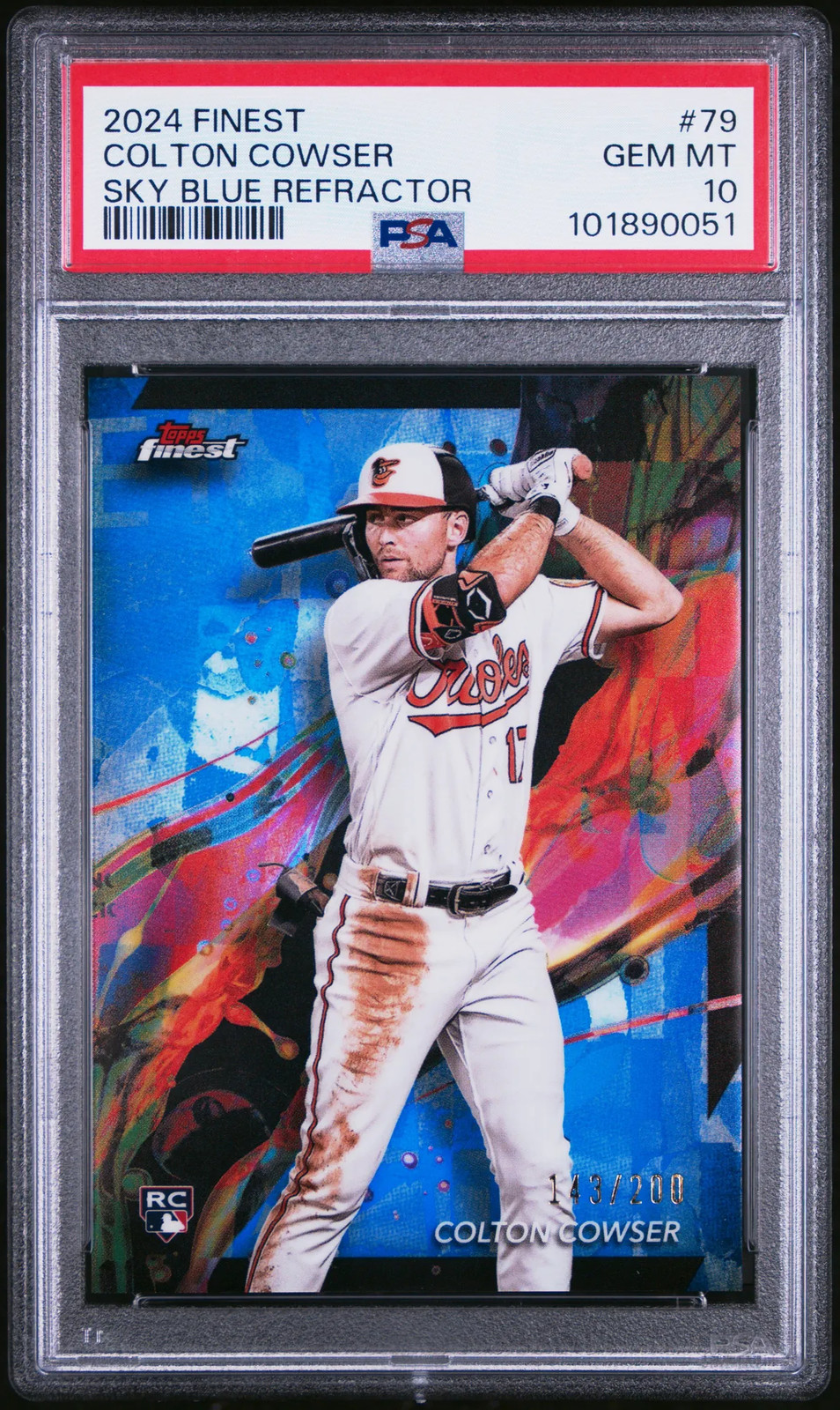 2024 Topps Finest Colton Cowser #79 Sky Blue Refractor /200 PSA 10