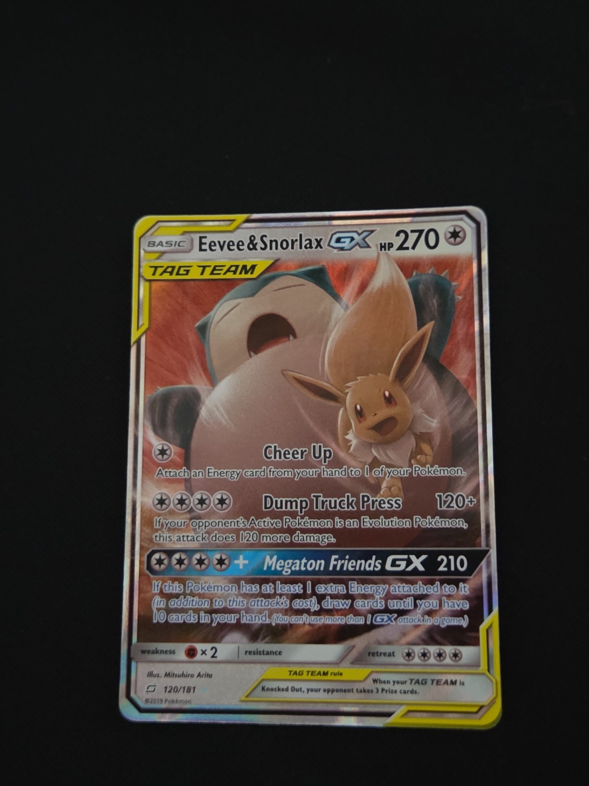 Eevee & Snorlax GX 120/181 Sm-Team Up Holo Pokemon Card