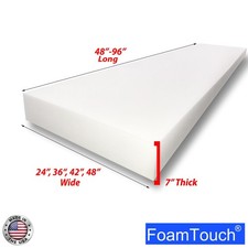FoamTouch High Density Upholstery Foam Cushion 7"x 24"-48" x 48"-96" Custom Cut