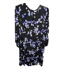 Sabrina Blue & Black Floral Long Sleeve Midi Dress Lightweight plus Size 3X new