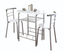 Modern White High Gloss Small Dining Table and 2 Chairs Set Metal Frame-Dam Box
