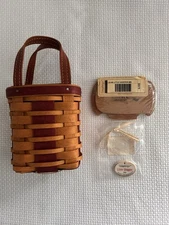 Longaberger 2008 Tree Trimming Little Shopper Basket Red, tie-On & Wood Lid