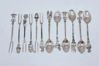 12 Vintage Egyptian Silver Souvenir Spoons Cocktail Forks Picks 133g