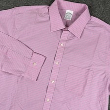 Brooks Brothers Shirt Mens 17-34 Pink Check Regent Fit Non Iron Supima Cotton