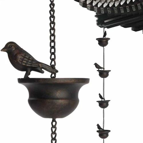 3.28ft Bird Metal Rain Chain F Gutters Downspout Divert Water 8 Cups Eaves Decor - Picture 1 of 11