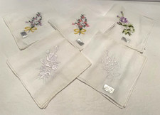 Vintage Lot-5 New White/Pink/Purple Floral Women's 10.5"x10.5" Cotton Hankies