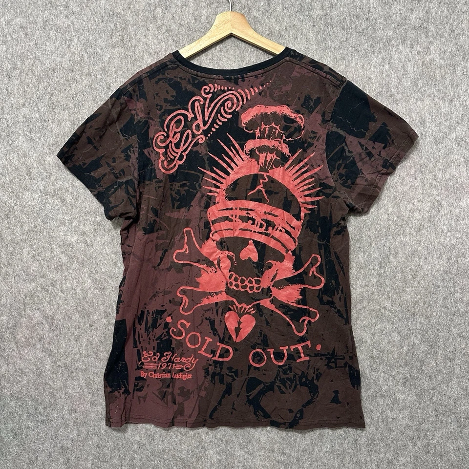 Ed Hardy 售罄骷髅皇冠图形 T 恤男式 2XL 2009 Y2K 风格复古 — 第 2/4 张图片