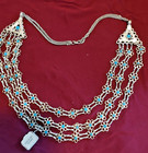 Vintage Sarna India Ornate Three Strand Silver Metal and Blue Bead Necklace BOHO — photo 1