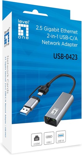LevelOne USB-0423 2.5 Gigabit Ethernet 2-in-1 USB-C/A Network Adapter - Photo 5/5