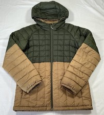 Columbia Youth Hooded Puffer Jacket Green Tan Size M