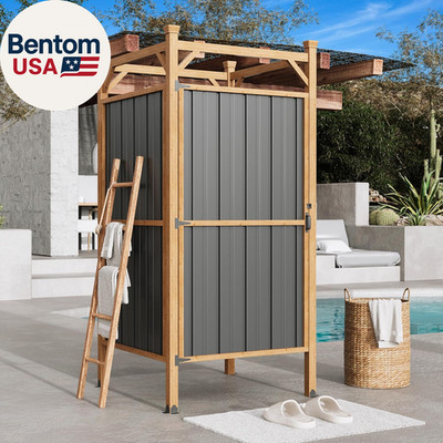 Outdoor Shower Enclosure with Lockable Door, Weatherproof Outdoor Shower Stall w