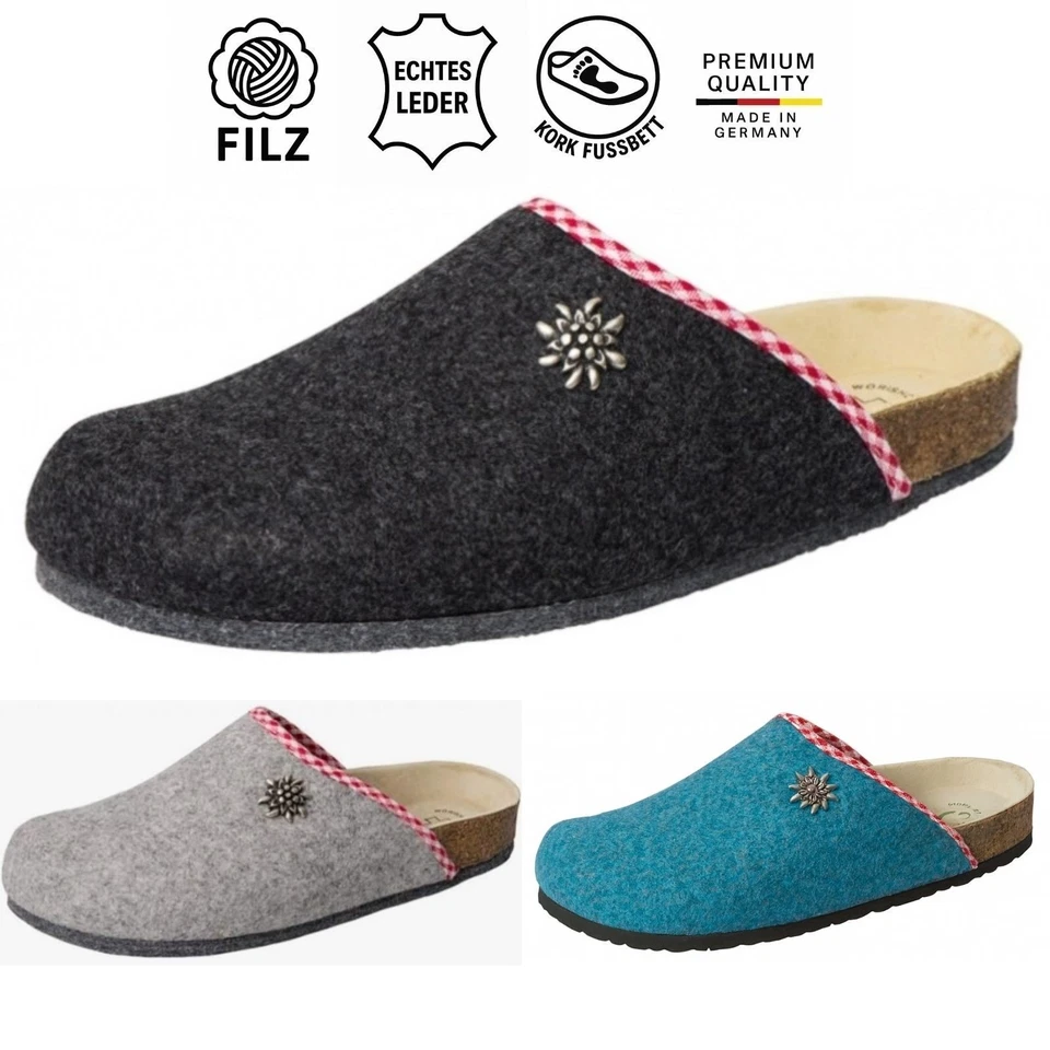 Filz Hausschuhe Damen Herren Leder Korkfußbett Pantoffel Clog 41545 Weeger 36-47 - Bild 1 von 1