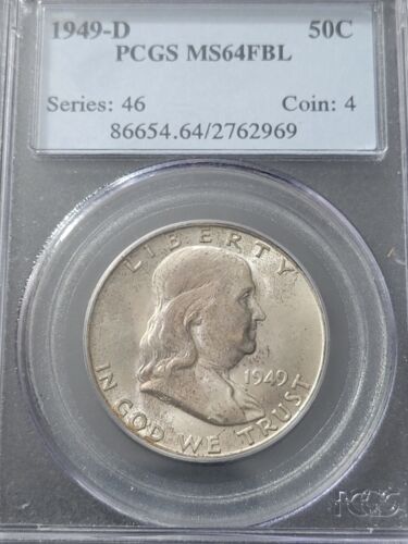 1949-D  FBL Franklin Half Dollar Certified MS64FBL PCGS  Lightly Toned! 50C - Picture 1 of 3