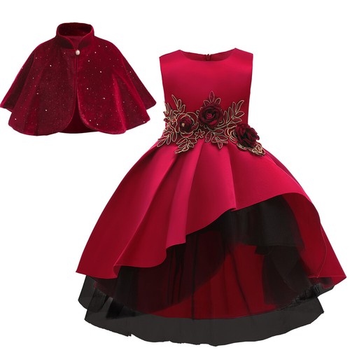 Chirstmas Kids Flower Girls Bolero Princess Dress Shrug Cape Party Wedding Gown - Picture 13 of 24
