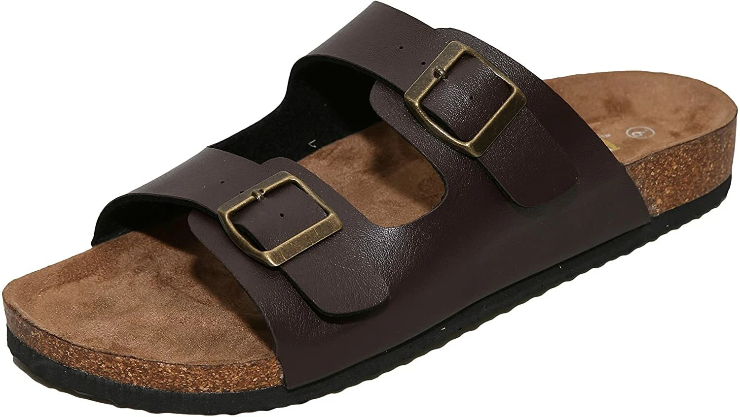 Men's Arizona Brown 2-Strap Platform Sandals, Slid-on Cork Footbed Slippers